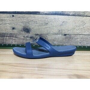 RARE - Crocs Sanrah Hammered Circle Slide Sandals Size 10 Navy Charcoal Silver